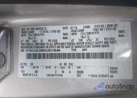 2017 Ford Escape Titanium from USA, damaged, VIN 1FMCU9J98HUB13648